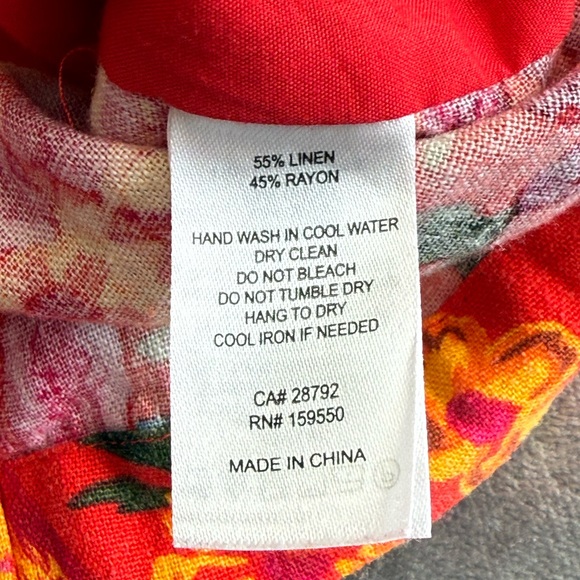 Anthropologie Maison d'Amelie Linen Blend Floral Tie-Front Blouse Size M Red EUC - Picture 7 of 10